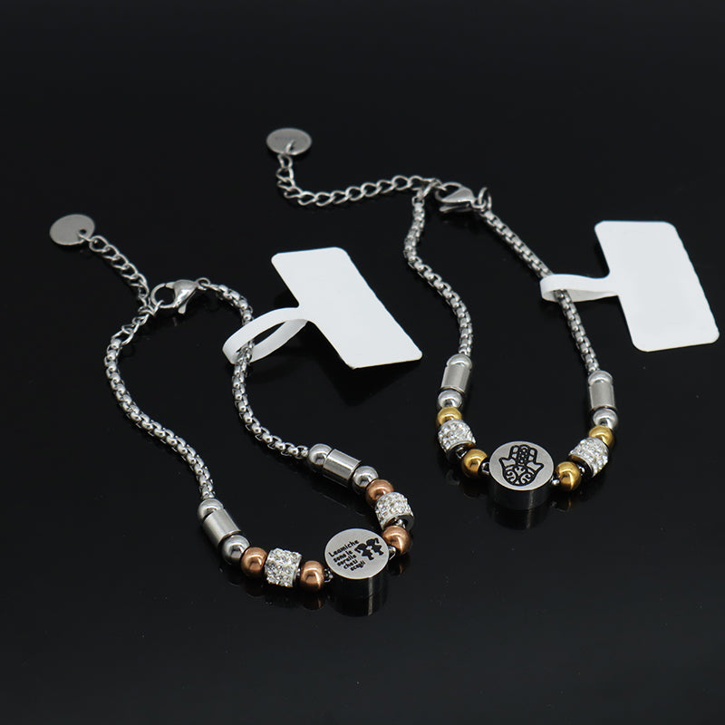 Wholesale China Factory Manufacture Fashionable Customized Jewelry Women Ajustable CZ Gold Plated Stainless Steel Hand Charm Bracelet Bangle For Gift