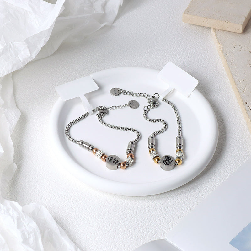 Wholesale China Factory Manufacture Fashionable Customized Jewelry Women Ajustable CZ Gold Plated Stainless Steel Hand Charm Bracelet Bangle For Gift