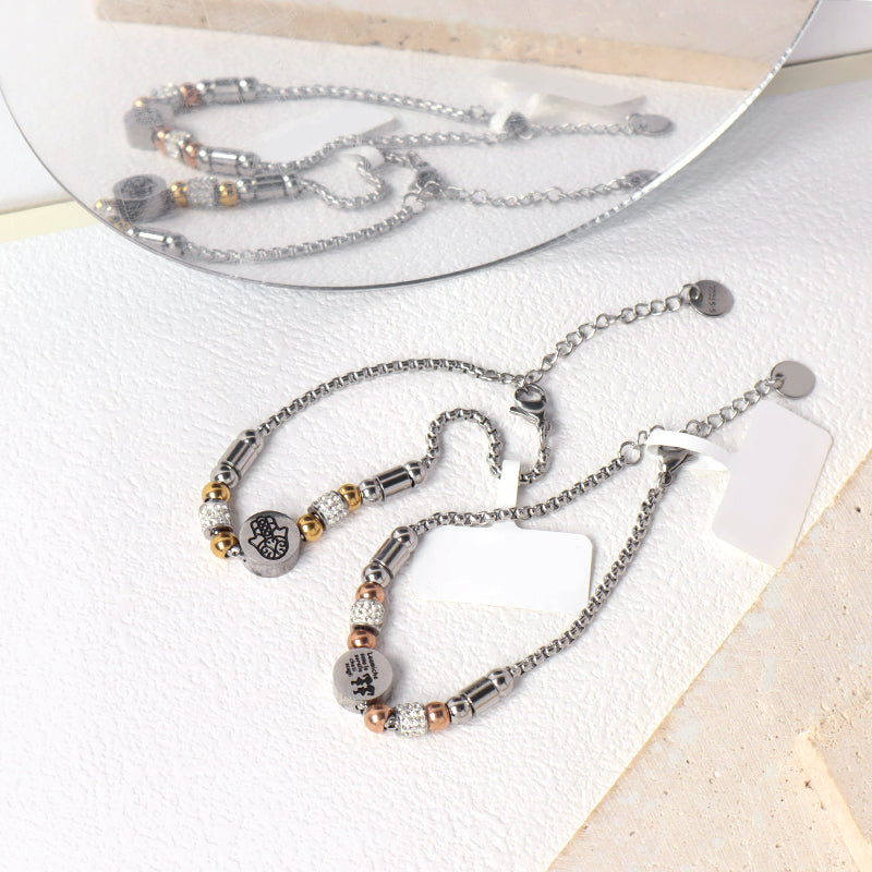 Wholesale China Factory Manufacture Fashionable Customized Jewelry Women Ajustable CZ Gold Plated Stainless Steel Hand Charm Bracelet Bangle For Gift