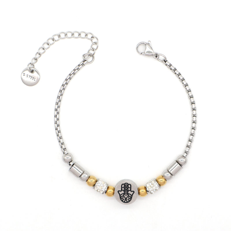 Wholesale China Factory Manufacture Fashionable Customized Jewelry Women Ajustable CZ Gold Plated Stainless Steel Hand Charm Bracelet Bangle For Gift