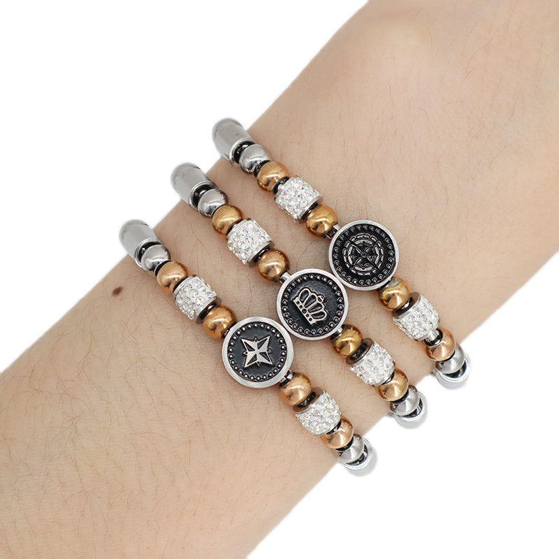 Fashionable Wholesale China Factory Manufacture Customized Crown Bangle Jewelry Women Ajustable CZ Gift Gold Plated Stainless Steel Round Crown Charm Bracelet