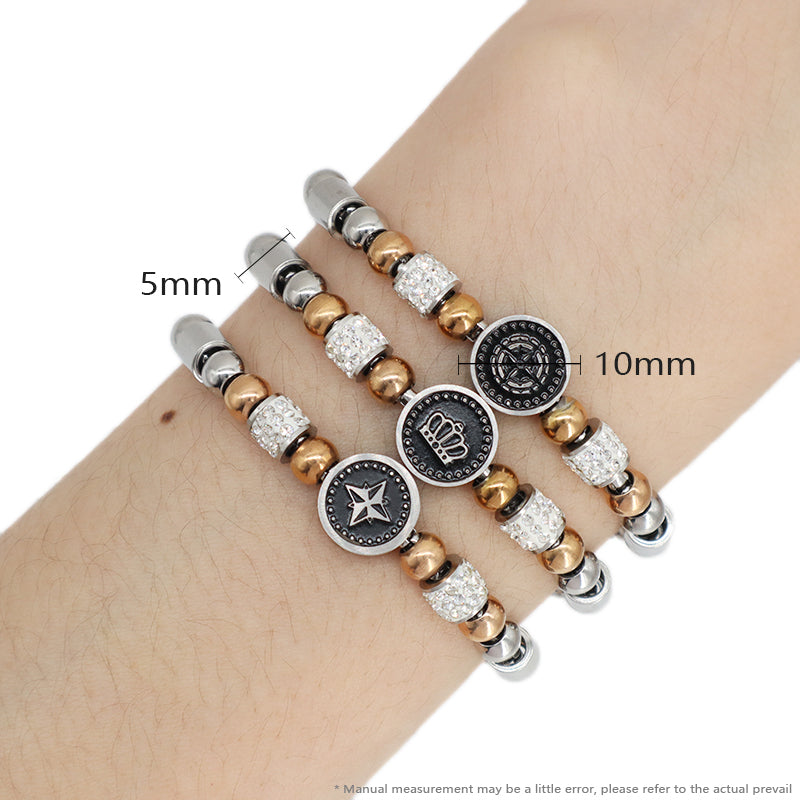 Fashionable Wholesale China Factory Manufacture Customized Crown Bangle Jewelry Women Ajustable CZ Gift Gold Plated Stainless Steel Round Crown Charm Bracelet