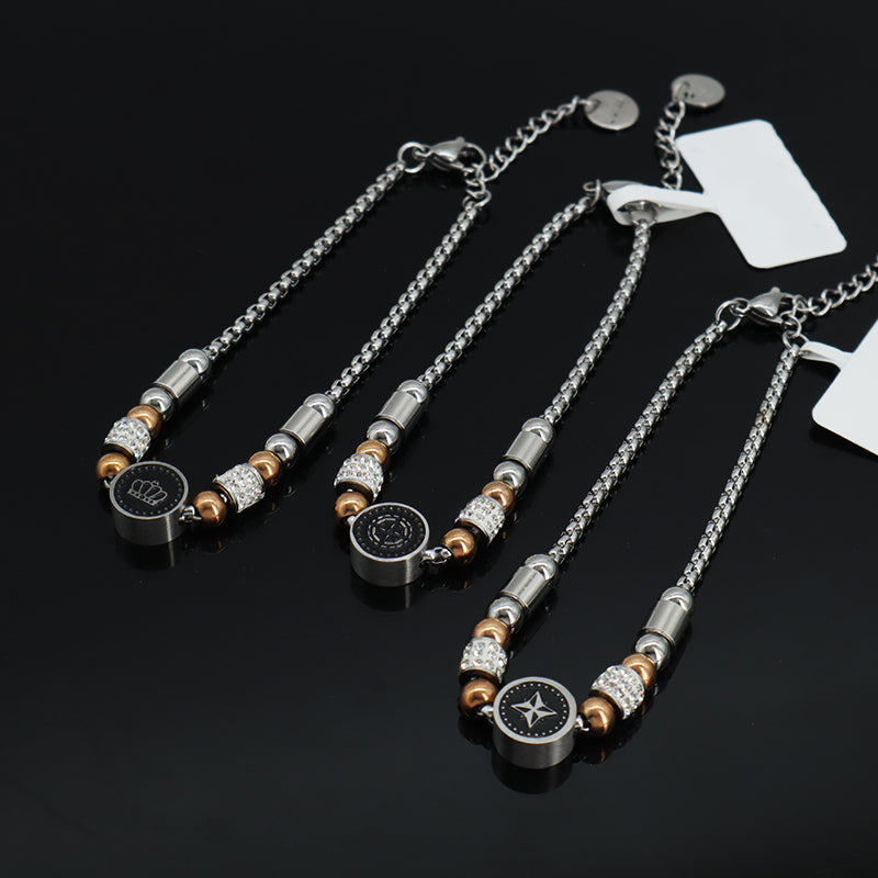 Fashionable Wholesale China Factory Manufacture Customized Crown Bangle Jewelry Women Ajustable CZ Gift Gold Plated Stainless Steel Round Crown Charm Bracelet