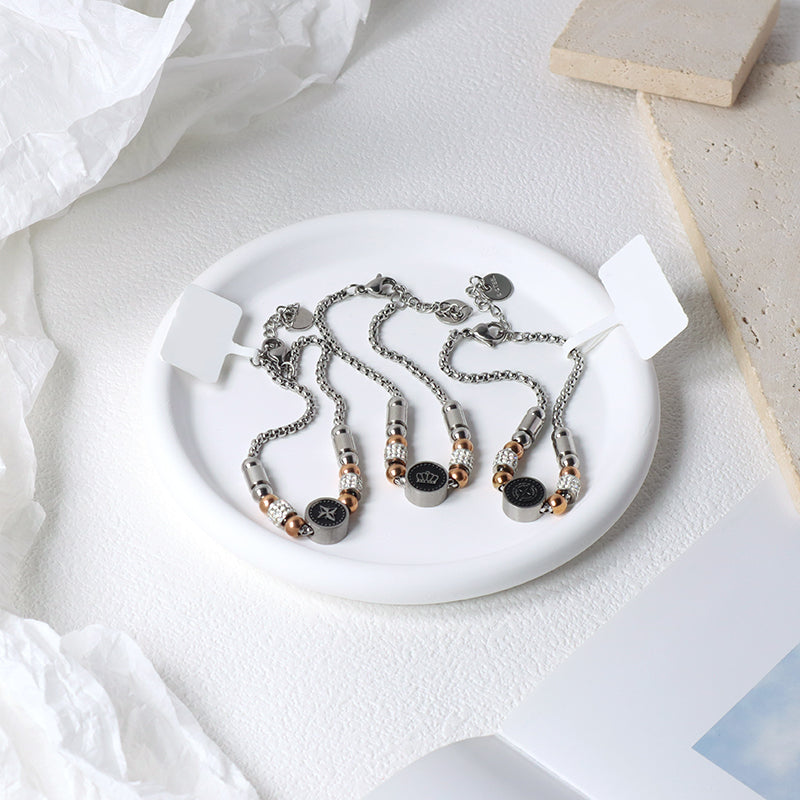 Fashionable Wholesale China Factory Manufacture Customized Crown Bangle Jewelry Women Ajustable CZ Gift Gold Plated Stainless Steel Round Crown Charm Bracelet