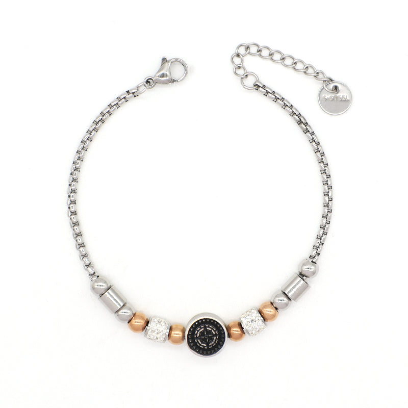 Fashionable Wholesale China Factory Manufacture Customized Crown Bangle Jewelry Women Ajustable CZ Gift Gold Plated Stainless Steel Round Crown Charm Bracelet