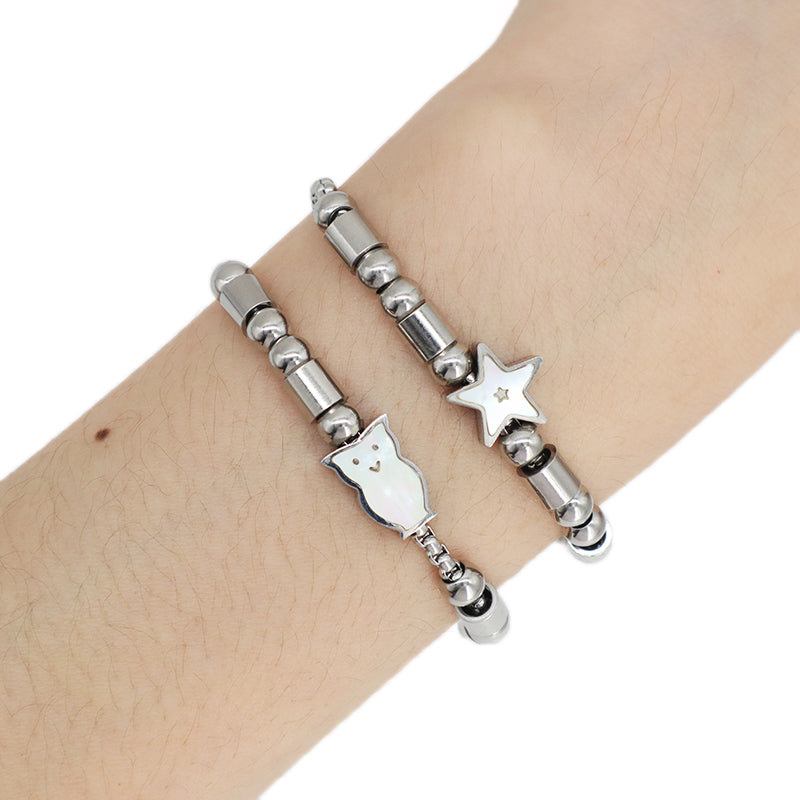 Women Customized Wholesale China Factory Manufacture Fashionable Ajustable No Tarnish Stainless Steel Cat Star Charm Bracelet Bangle For Jewelry Gift
