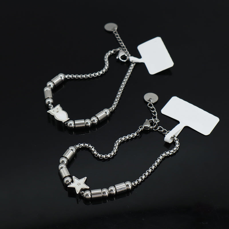 Women Customized Wholesale China Factory Manufacture Fashionable Ajustable No Tarnish Stainless Steel Cat Star Charm Bracelet Bangle For Jewelry Gift
