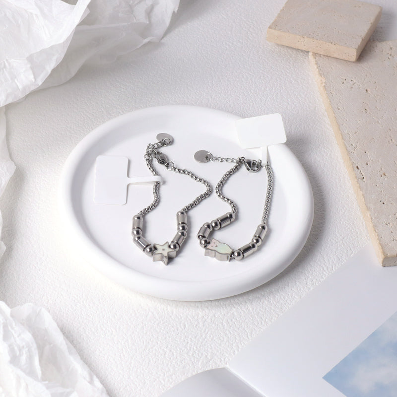 Women Customized Wholesale China Factory Manufacture Fashionable Ajustable No Tarnish Stainless Steel Cat Star Charm Bracelet Bangle For Jewelry Gift