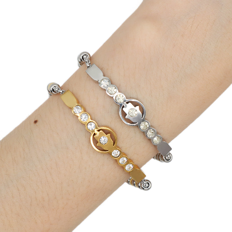 Manufacture Custom Wholesale Fashionable China Factory Jewelry Ajustable CZ Gold Plated Hand Stainless Steel Cuff Bracelet Bangle For Gift