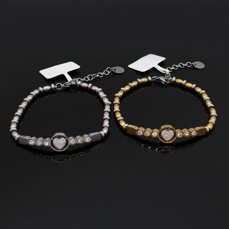 China Factory Wholesale Fashionable Custom Manufacture Jewelry Ajustable CZ Gold Plated Love Heart Stainless Steel Cuff Bracelet Bangle For Gift