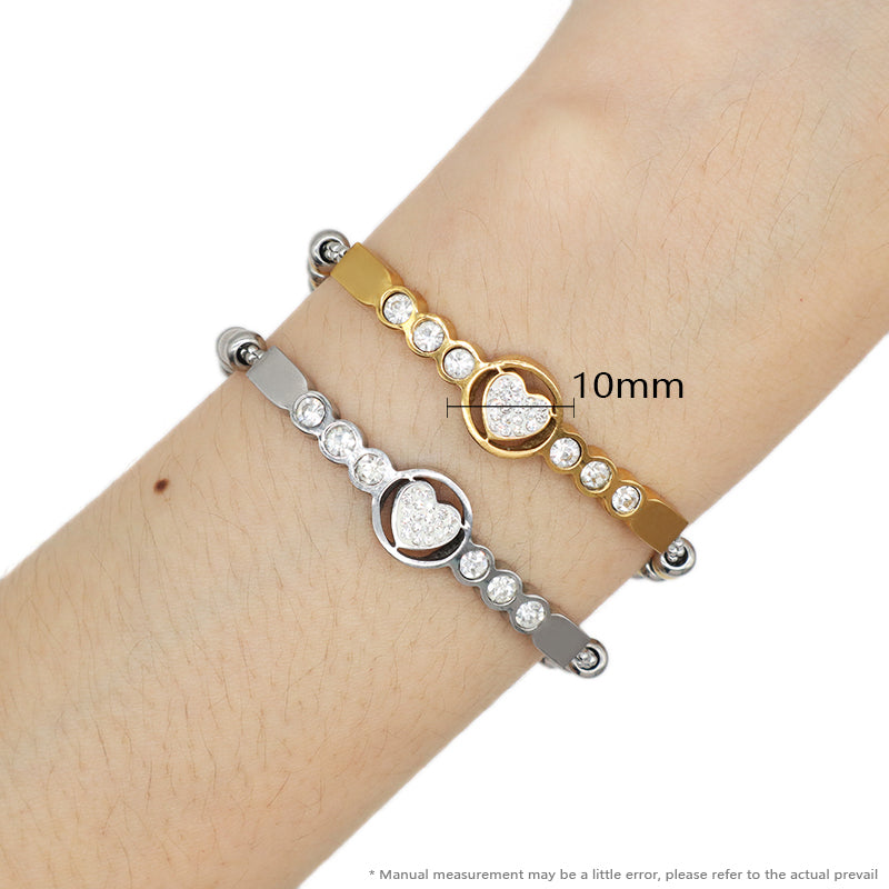 China Factory Wholesale Fashionable Custom Manufacture Jewelry Ajustable CZ Gold Plated Love Heart Stainless Steel Cuff Bracelet Bangle For Gift