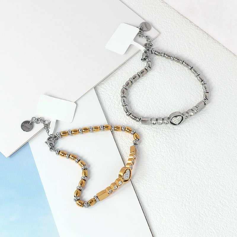China Factory Wholesale Fashionable Custom Manufacture Jewelry Ajustable CZ Gold Plated Love Heart Stainless Steel Cuff Bracelet Bangle For Gift