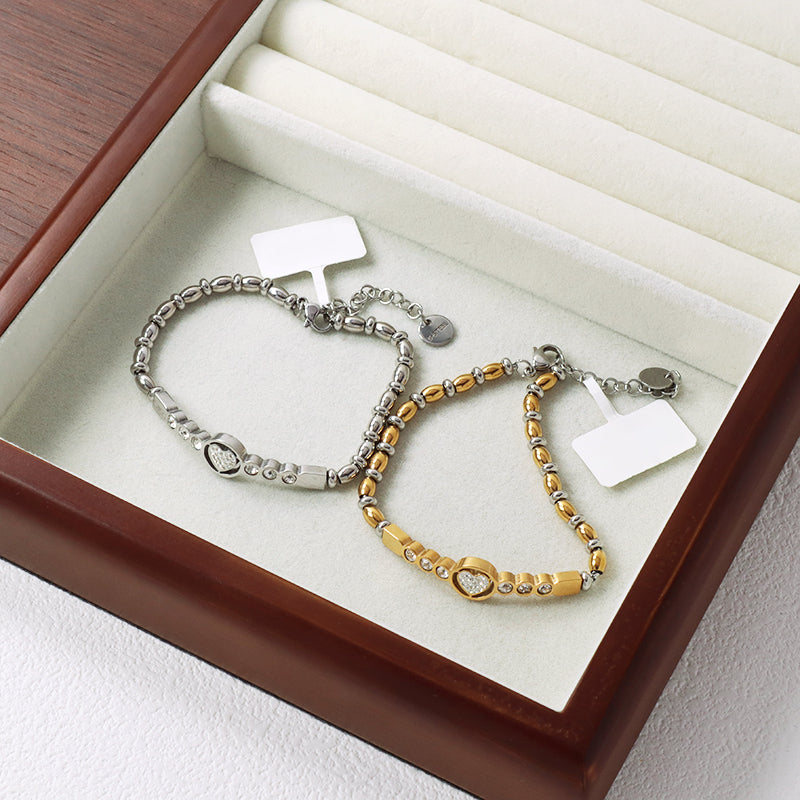 China Factory Wholesale Fashionable Custom Manufacture Jewelry Ajustable CZ Gold Plated Love Heart Stainless Steel Cuff Bracelet Bangle For Gift