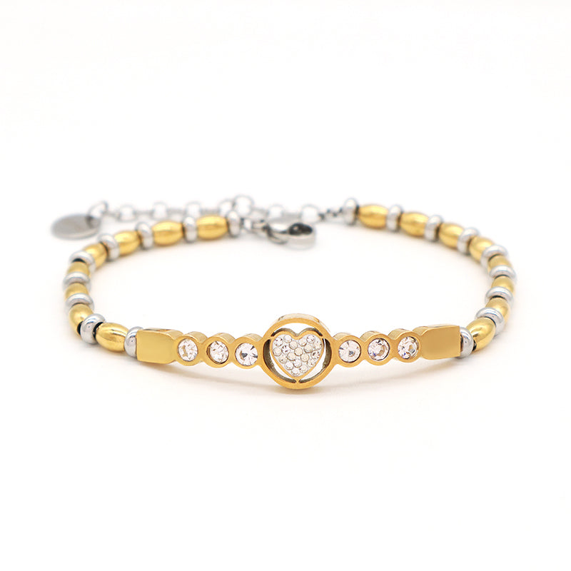 China Factory Wholesale Fashionable Custom Manufacture Jewelry Ajustable CZ Gold Plated Love Heart Stainless Steel Cuff Bracelet Bangle For Gift
