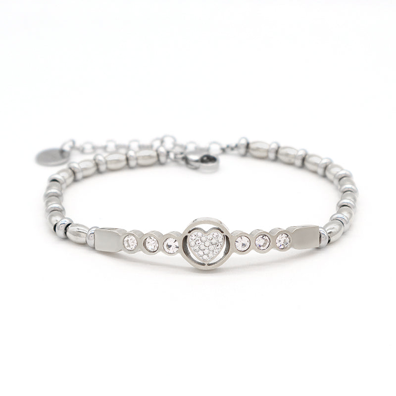 China Factory Wholesale Fashionable Custom Manufacture Jewelry Ajustable CZ Gold Plated Love Heart Stainless Steel Cuff Bracelet Bangle For Gift