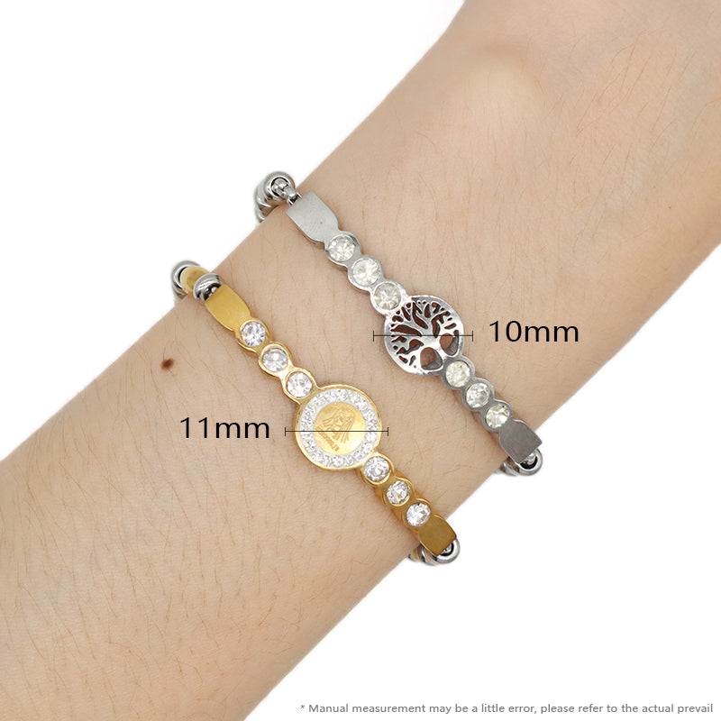 China Factory Wholesale Fashionable Custom Manufacture Jewelry Ajustable CZ Gold Plated Life Tree Stainless Steel Cuff Bangle Bracelet For Gift Women