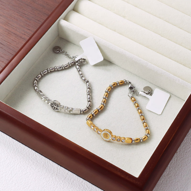 China Factory Wholesale Fashionable Custom Manufacture Jewelry Ajustable CZ Gold Plated Life Tree Stainless Steel Cuff Bangle Bracelet For Gift Women