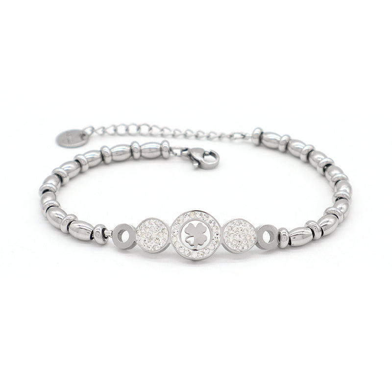 New Bulk Sale Fashionable Custom Manufacture China Factory Jewelry Ajustable CZ No Tarnish Flower Four Leaf Clover Charm Stainless Steel Cuff Bangle Bracelet For Gift
