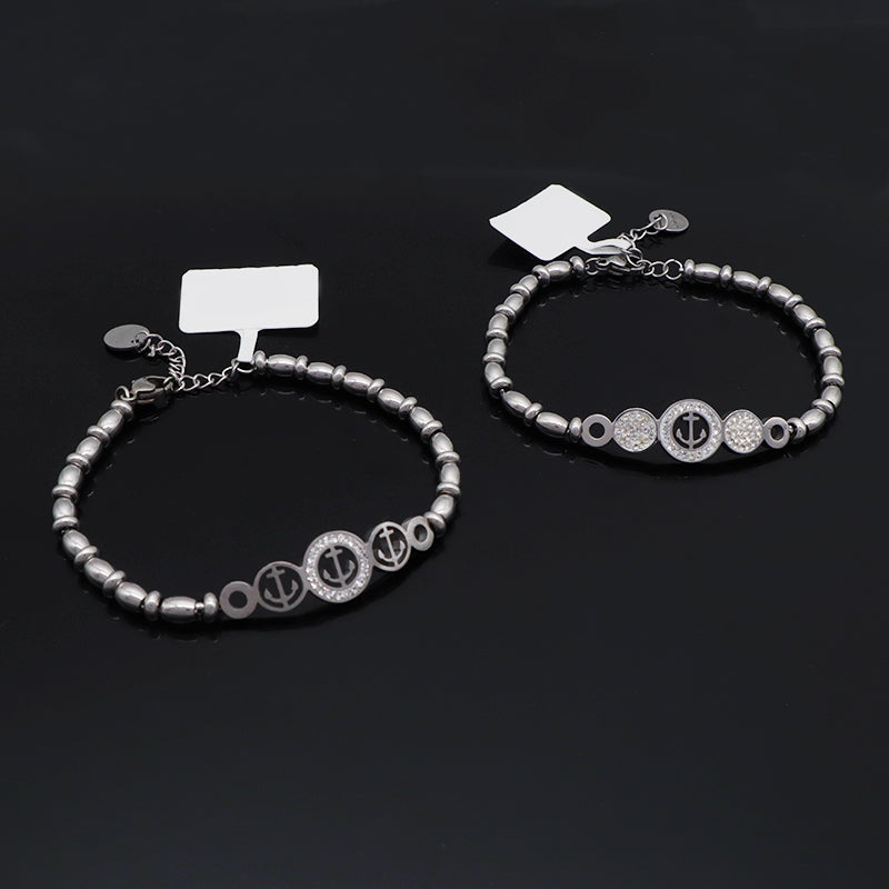 Best Selling Wholesale Fashion Custom Manufacture China Factory Jewelry Ajustable CZ Gift Women No Tarnish Ship's Anchor Stainless Steel Cuff Bangle Bracelet