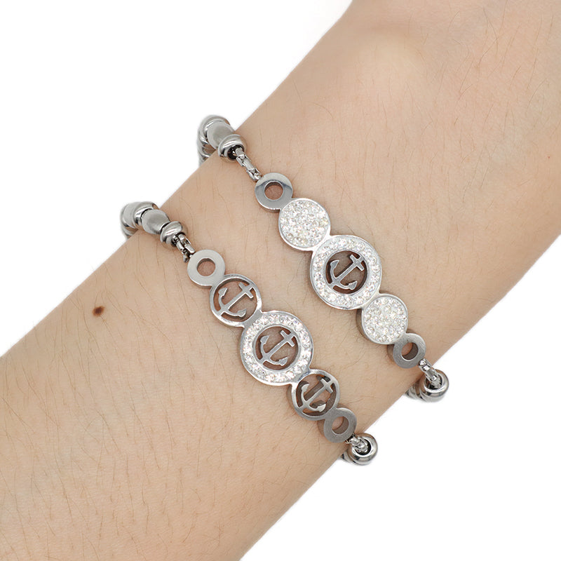 Best Selling Wholesale Fashion Custom Manufacture China Factory Jewelry Ajustable CZ Gift Women No Tarnish Ship's Anchor Stainless Steel Cuff Bangle Bracelet