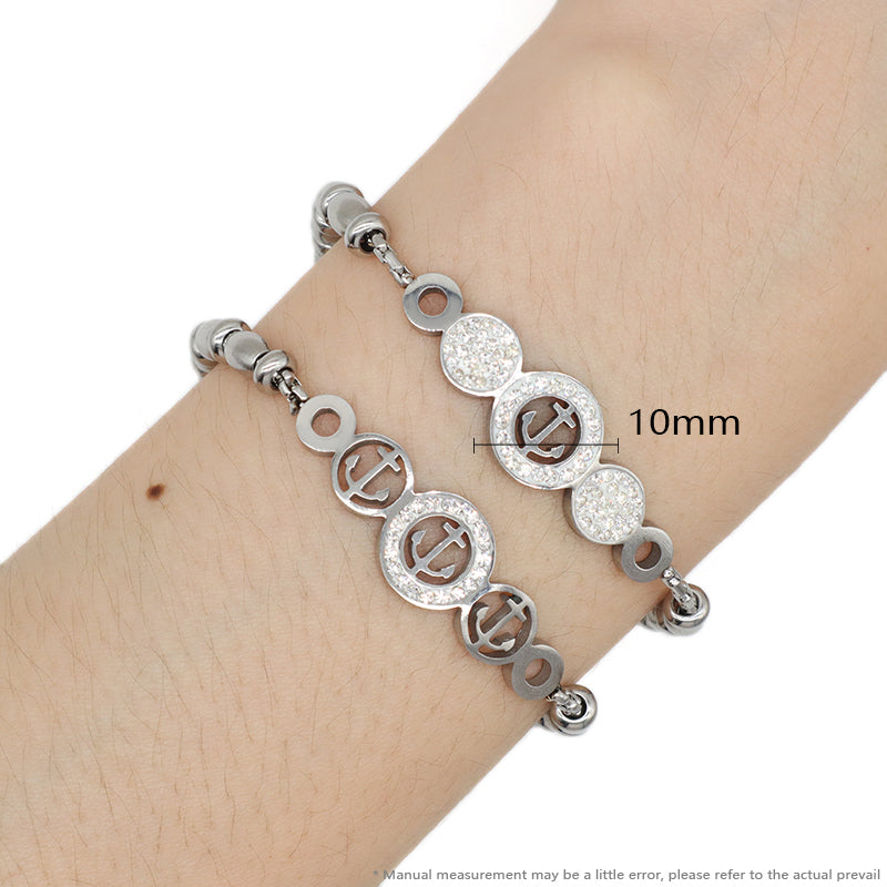 Best Selling Wholesale Fashion Custom Manufacture China Factory Jewelry Ajustable CZ Gift Women No Tarnish Ship's Anchor Stainless Steel Cuff Bangle Bracelet
