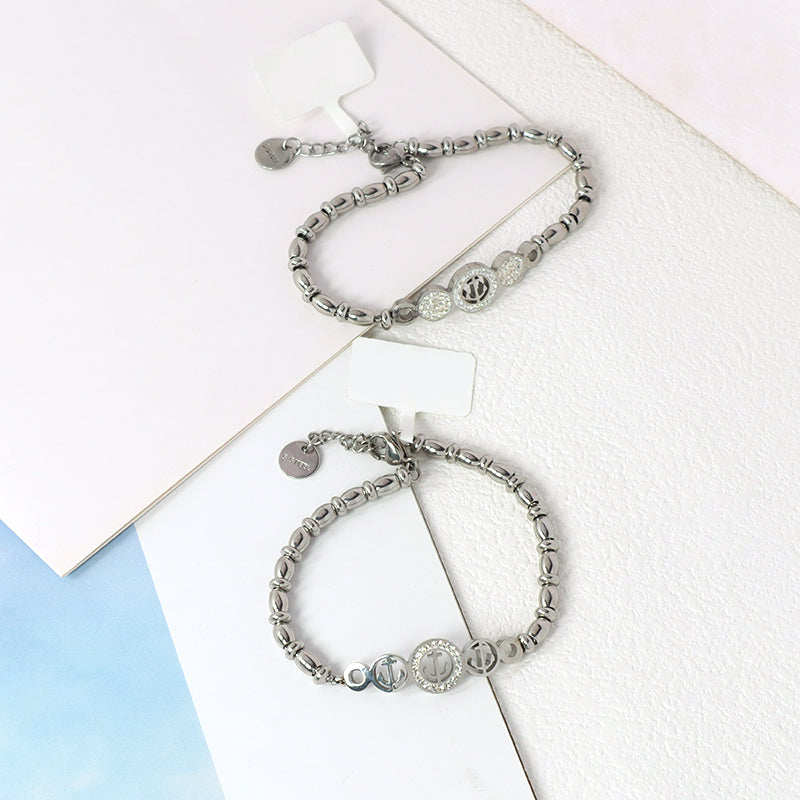 Best Selling Wholesale Fashion Custom Manufacture China Factory Jewelry Ajustable CZ Gift Women No Tarnish Ship's Anchor Stainless Steel Cuff Bangle Bracelet