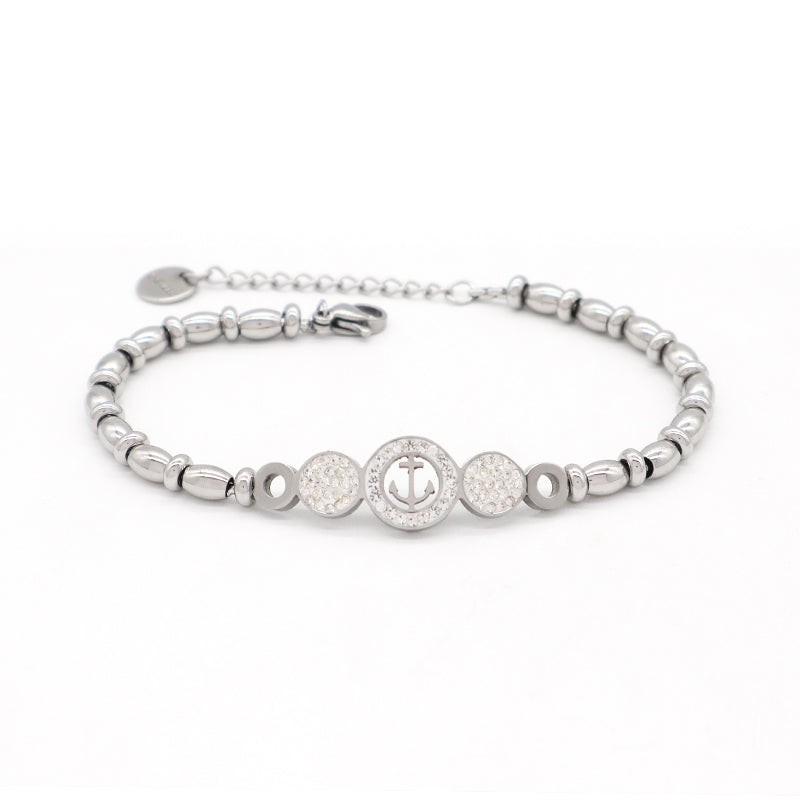 Best Selling Wholesale Fashion Custom Manufacture China Factory Jewelry Ajustable CZ Gift Women No Tarnish Ship's Anchor Stainless Steel Cuff Bangle Bracelet