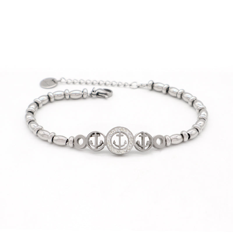 Best Selling Wholesale Fashion Custom Manufacture China Factory Jewelry Ajustable CZ Gift Women No Tarnish Ship's Anchor Stainless Steel Cuff Bangle Bracelet