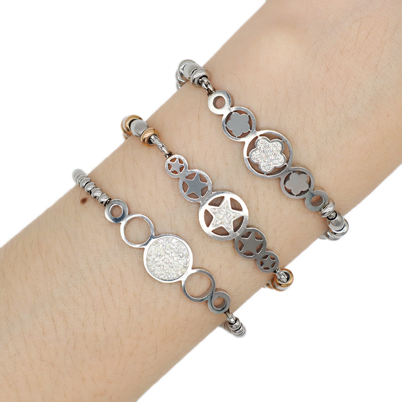 Ajustable Custom Manufacture Wholesale Fashionable China Factory Gift Women Bracelet Jewelry CZ No Tarnish Star Charm Stainless Steel Cuff Bangle