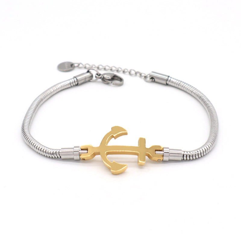 China Factory Manufacture Fashionable Women Customized Wholesale Jewelry Gift Ajustable No Tarnish Stainless Steel Ship's Anchor Rudder Charm Bracelet Bangle