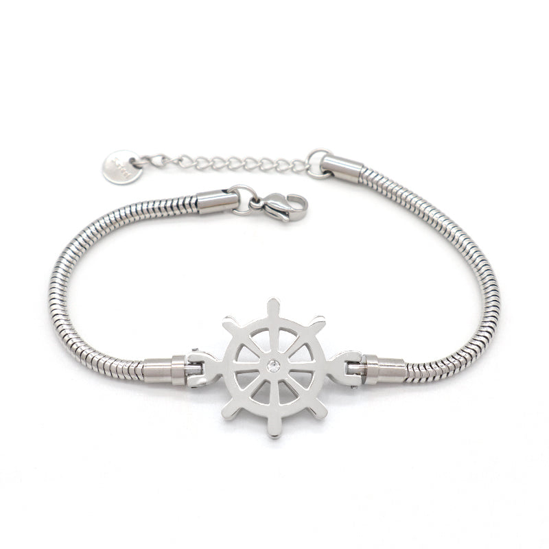 China Factory Manufacture Fashionable Women Customized Wholesale Jewelry Gift Ajustable No Tarnish Stainless Steel Ship's Anchor Rudder Charm Bracelet Bangle