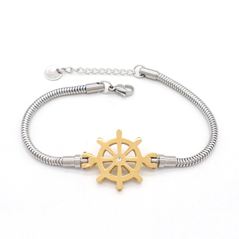 China Factory Manufacture Fashionable Women Customized Wholesale Jewelry Gift Ajustable No Tarnish Stainless Steel Ship's Anchor Rudder Charm Bracelet Bangle