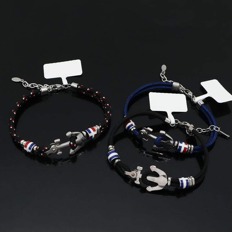 Manufacture Trendy Women Men Wholesale Fashionable Custom China Factory Jewelry Black Blue Rope Ajustable Gift No Tarnish Stainless Steel Cuff Bracelet Bangle