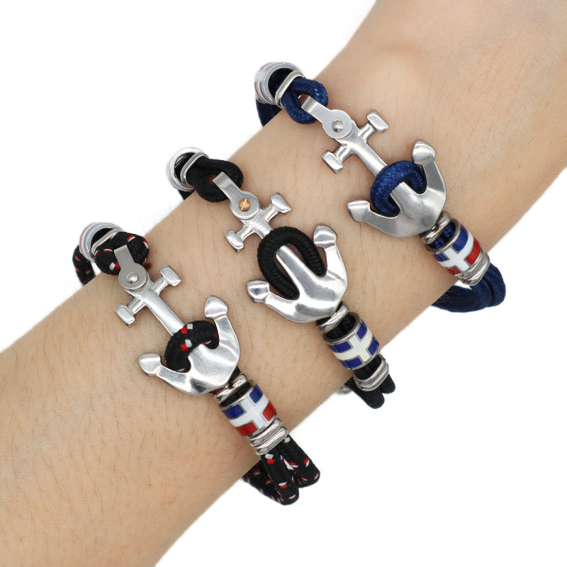 Manufacture Trendy Women Men Wholesale Fashionable Custom China Factory Jewelry Black Blue Rope Ajustable Gift No Tarnish Stainless Steel Cuff Bracelet Bangle