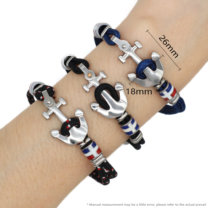 Manufacture Trendy Women Men Wholesale Fashionable Custom China Factory Jewelry Black Blue Rope Ajustable Gift No Tarnish Stainless Steel Cuff Bracelet Bangle