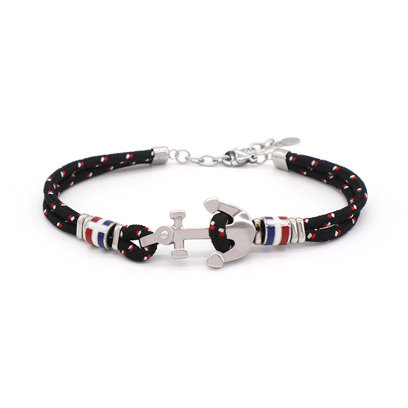 Manufacture Trendy Women Men Wholesale Fashionable Custom China Factory Jewelry Black Blue Rope Ajustable Gift No Tarnish Stainless Steel Cuff Bracelet Bangle