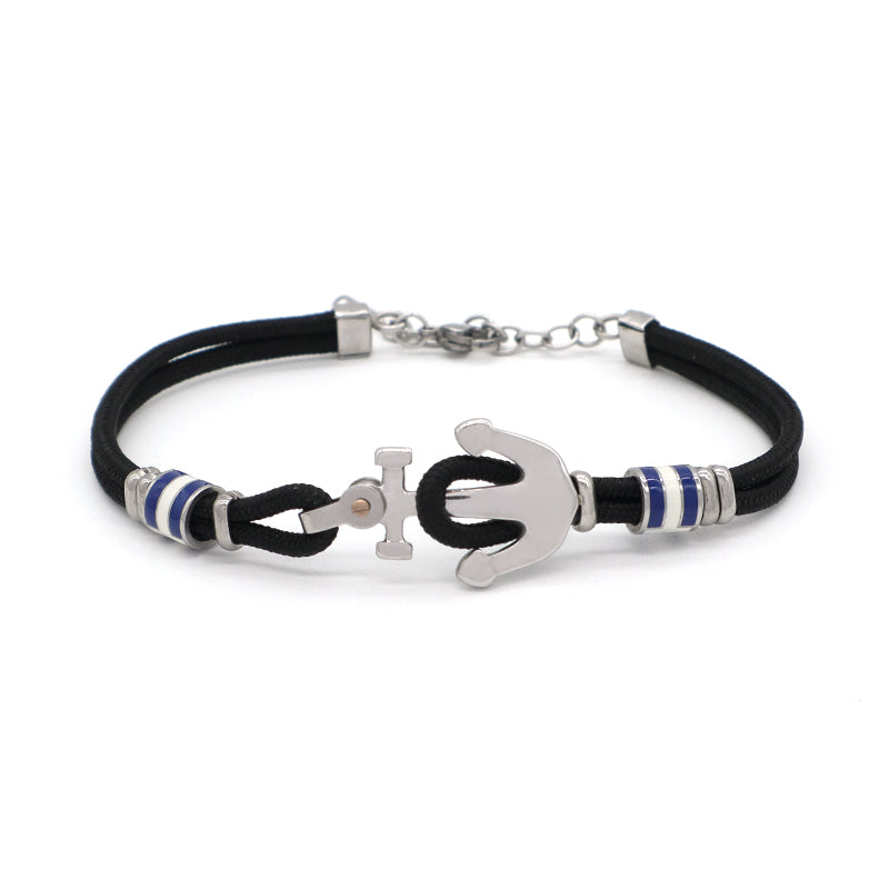 Manufacture Trendy Women Men Wholesale Fashionable Custom China Factory Jewelry Black Blue Rope Ajustable Gift No Tarnish Stainless Steel Cuff Bracelet Bangle