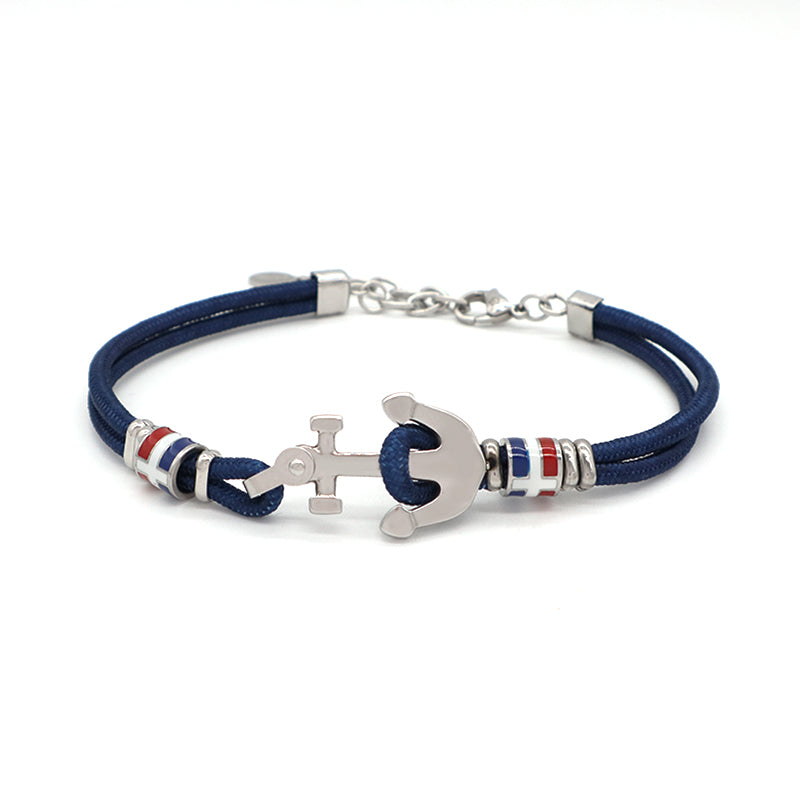 Manufacture Trendy Women Men Wholesale Fashionable Custom China Factory Jewelry Black Blue Rope Ajustable Gift No Tarnish Stainless Steel Cuff Bracelet Bangle