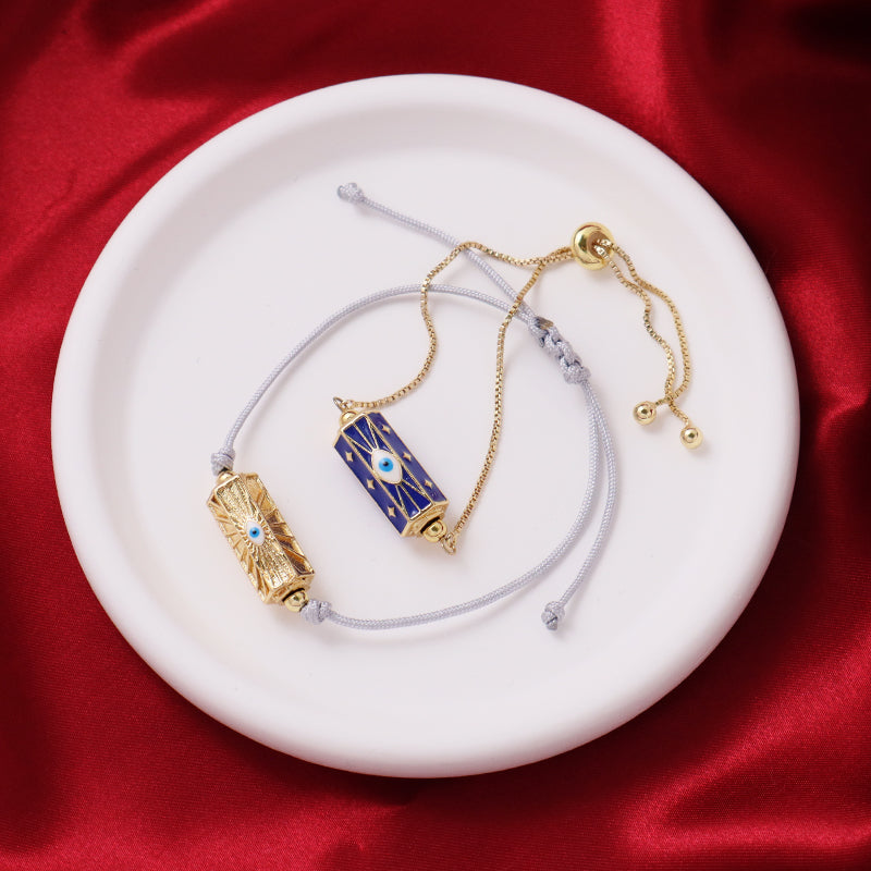 OEM Wholesale Factory Custom Jewelry Handmade Blue Eye Chain Bracelet Ajustable Enamel Rope Gold Plated Evil Eyes Charm Bracelet
