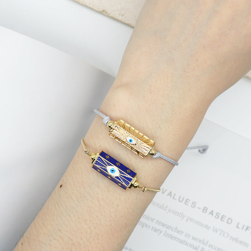 OEM Wholesale Factory Custom Jewelry Handmade Blue Eye Chain Bracelet Ajustable Enamel Rope Gold Plated Evil Eyes Charm Bracelet