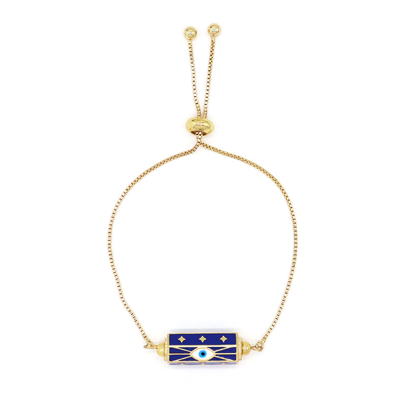 OEM Wholesale Factory Custom Jewelry Handmade Blue Eye Chain Bracelet Ajustable Enamel Rope Gold Plated Evil Eyes Charm Bracelet