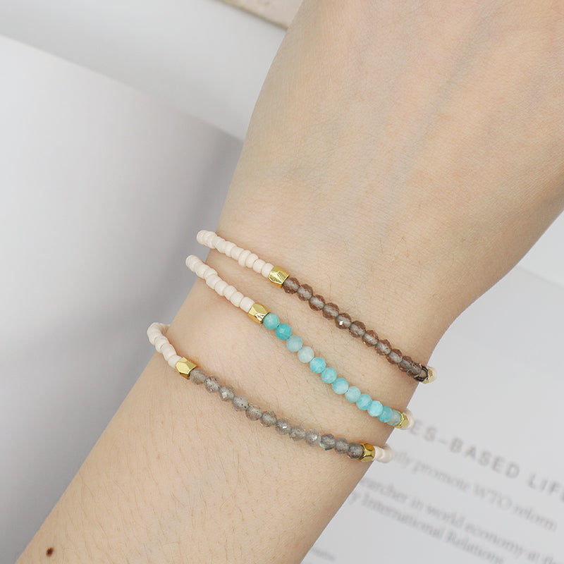 New Custom Women Handmade Ajustable Gold Plated Charm Glass Crystal Seed Beads Woven Macrame Bracelet