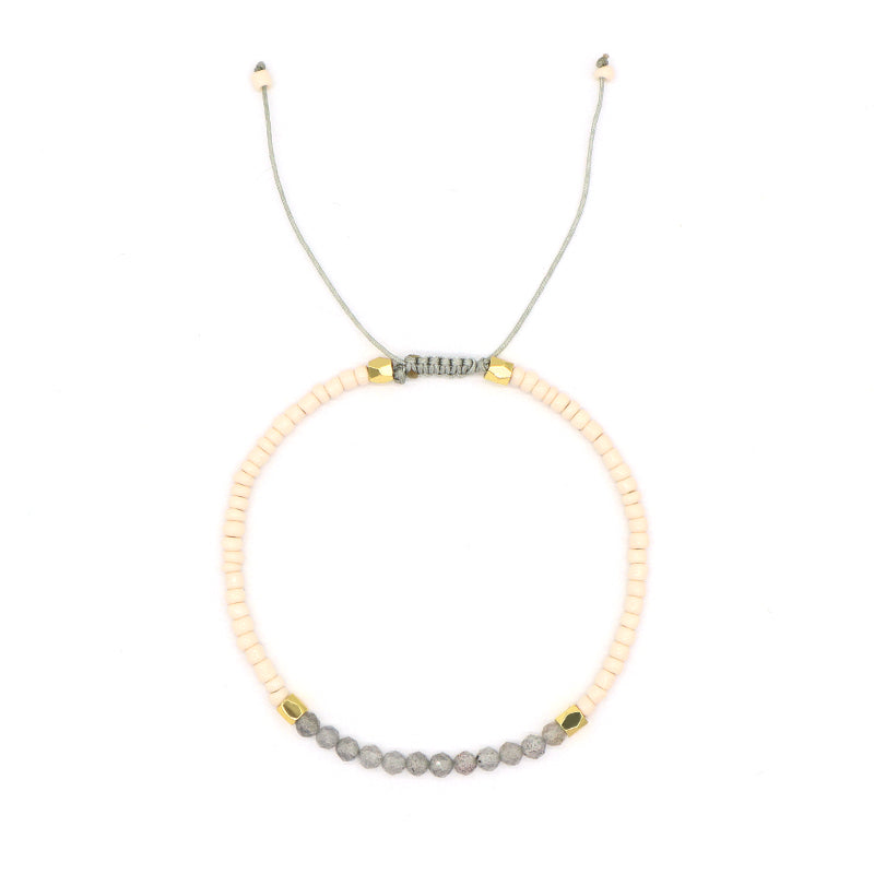 New Custom Women Handmade Ajustable Gold Plated Charm Glass Crystal Seed Beads Woven Macrame Bracelet