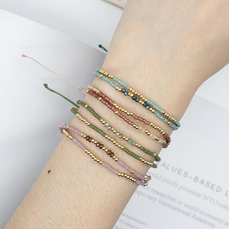 Wholesale Double Layer Gold Plated Glass Crystal Beaded Women Fashion Braided Jewelry Gift Custom Woven Handmade Adjustable Macrame Cord Miyuki Bracelet