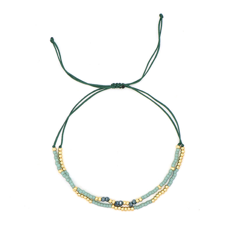 Wholesale Double Layer Gold Plated Glass Crystal Beaded Women Fashion Braided Jewelry Gift Custom Woven Handmade Adjustable Macrame Cord Miyuki Bracelet