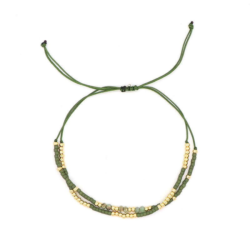 Wholesale Double Layer Gold Plated Glass Crystal Beaded Women Fashion Braided Jewelry Gift Custom Woven Handmade Adjustable Macrame Cord Miyuki Bracelet