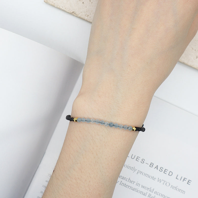 Newest Custom Gold Plated Charm Women Handmade Ajustable Blue Glass Crystal Black Seed Beads Woven Macrame Bracelet