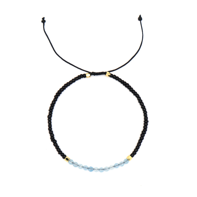Newest Custom Gold Plated Charm Women Handmade Ajustable Blue Glass Crystal Black Seed Beads Woven Macrame Bracelet