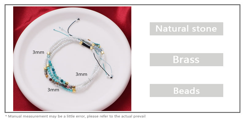 Handmade New Factory Custom Women Ajustable Gold Plated Charm Woven Macrame Blue Glass Crystal White Seed Beads Bracelet