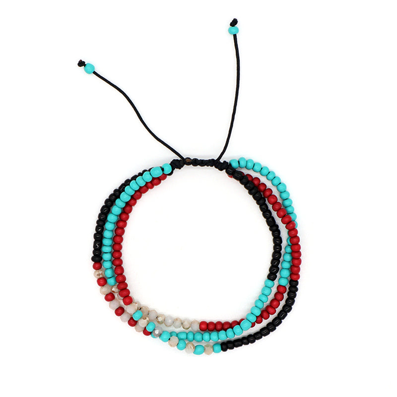 Custom Handmade Wholesale OEM Women Ajustable Braided Macrame Three Layer Colorful Glass Crystal Gold Plated Seed Beads Bracelet